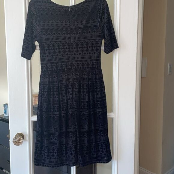 Anthropologie Meadow rue navy blue diamond abstract velvet cocktail party dress - Picture 3 of 17